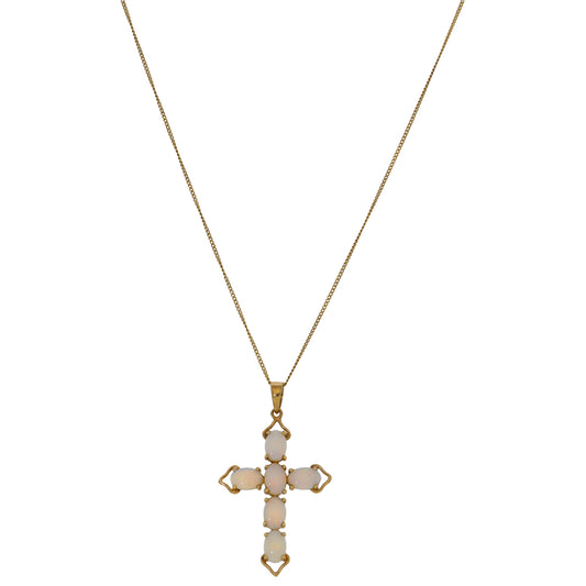 9ct Gold Opal Cross Pendant With Chain