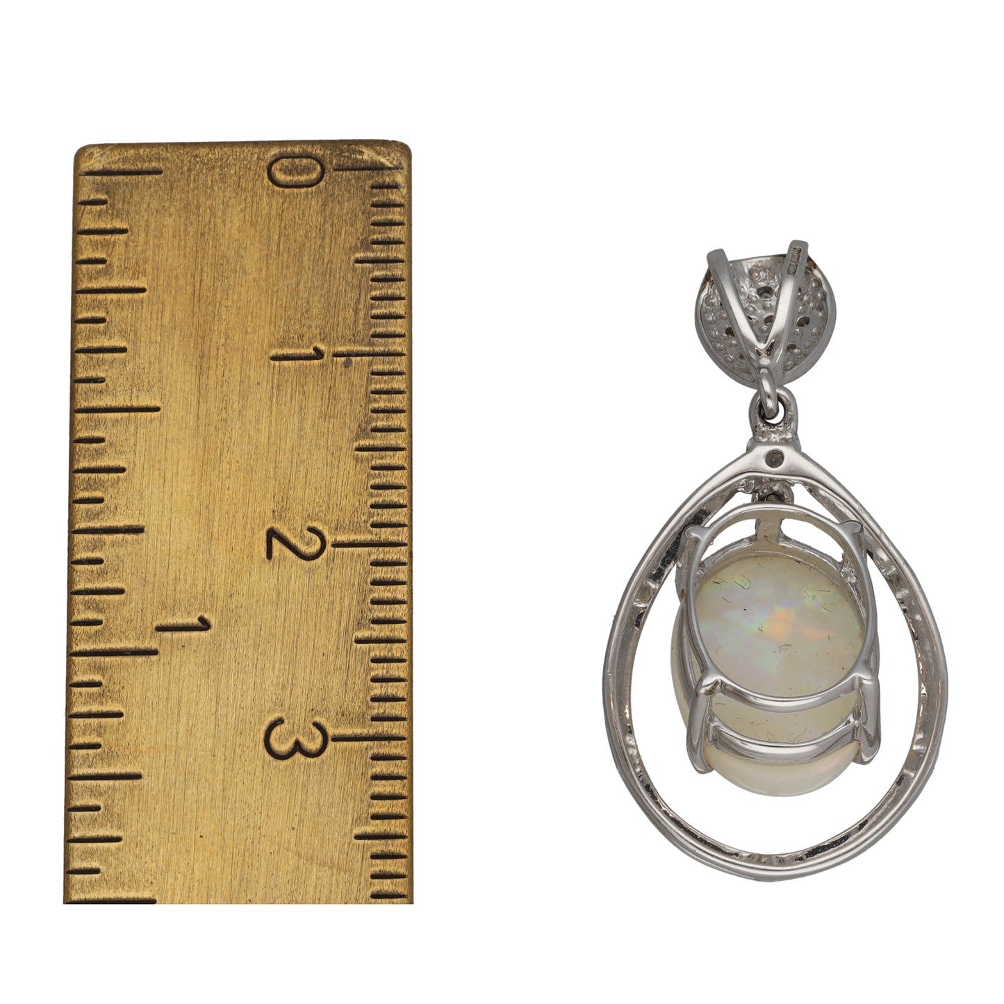 9ct White Gold 0.055ct Round Diamond & Opal Alternative Pendant