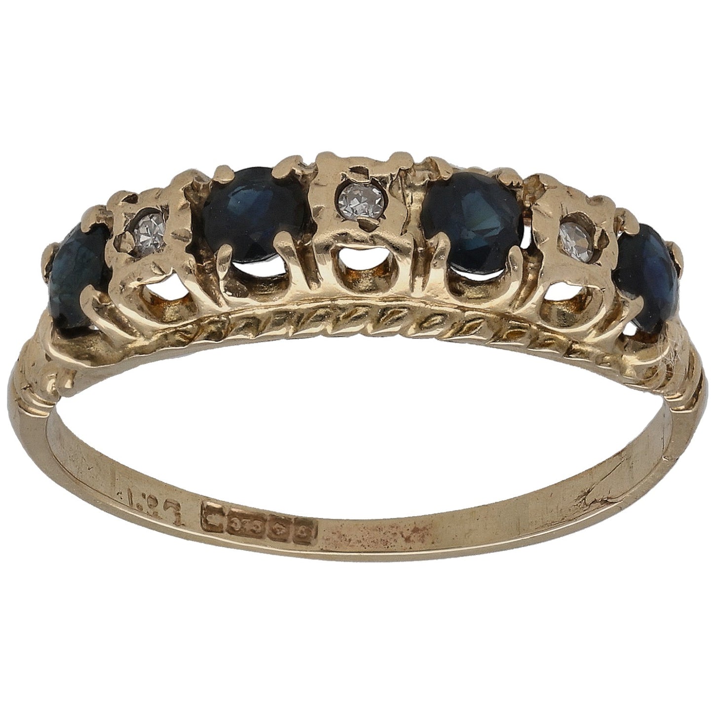 9ct Gold Sapphire & 0.015ct Diamond Half Eternity Ring Size R