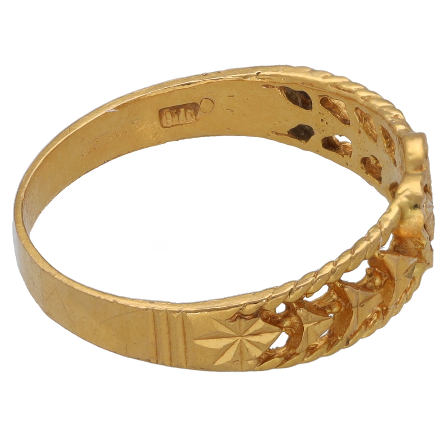 Gold alternative ring, size M, textured band with engraved inner markings