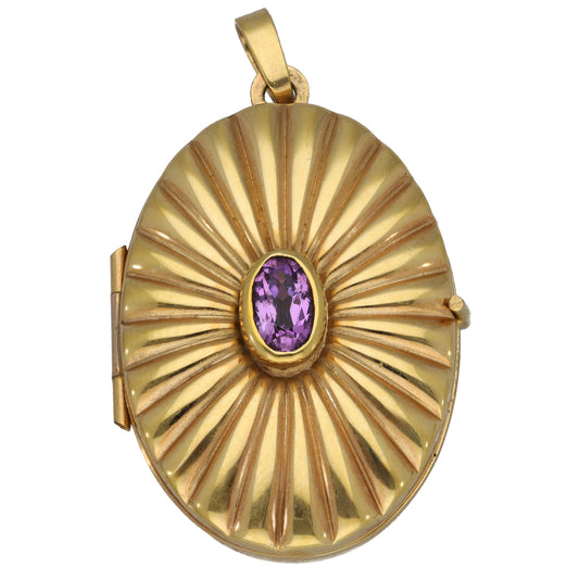 9ct Gold Amethyst Patterned Locket Pendant
