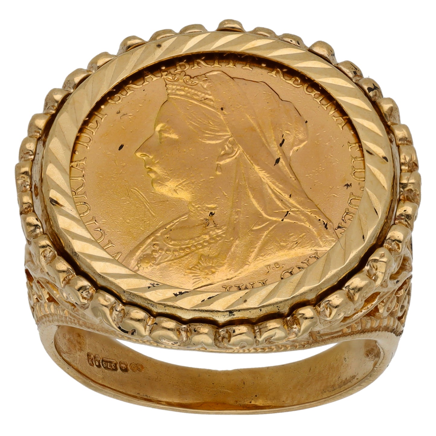 9ct Gold Full Sovereign Coin Ring Size W