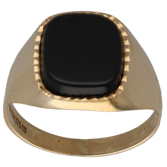 9ct Gold Onyx Single Stone Signet Ring Size N