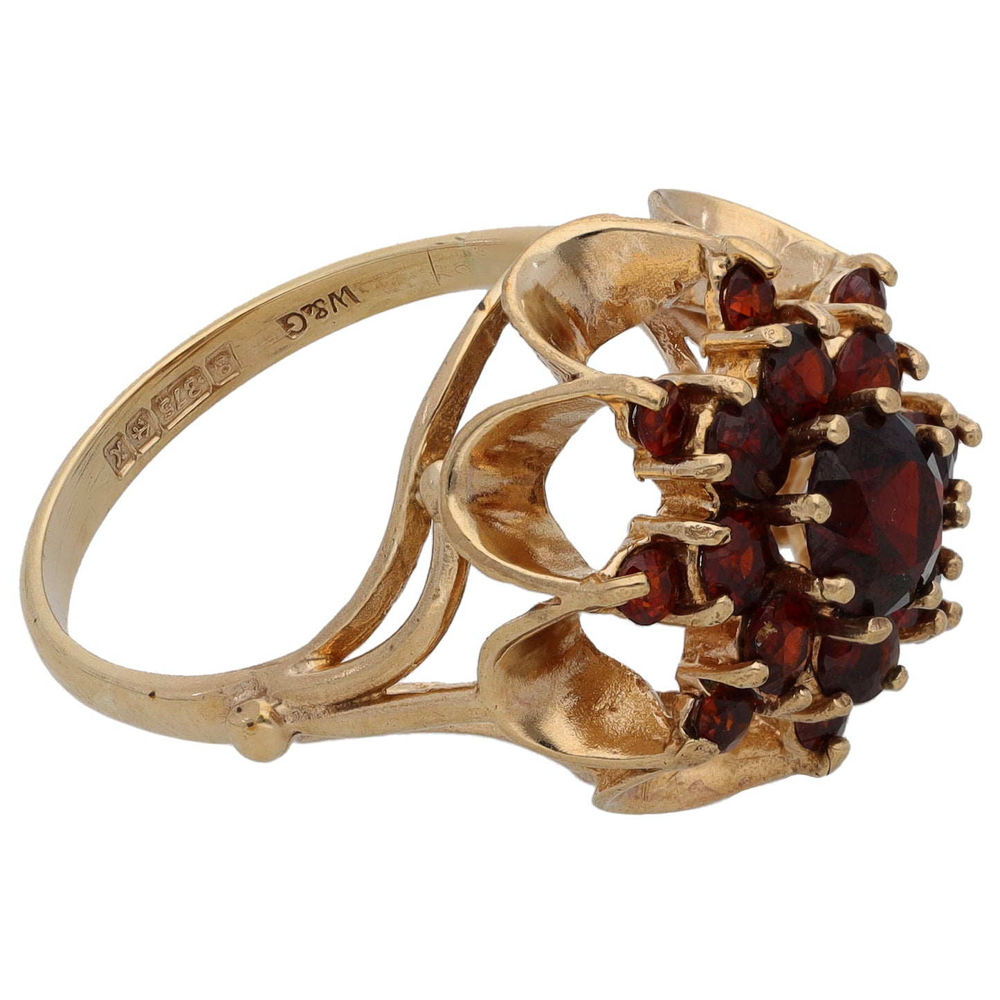 9ct Gold Garnet Cluster Ring Size O