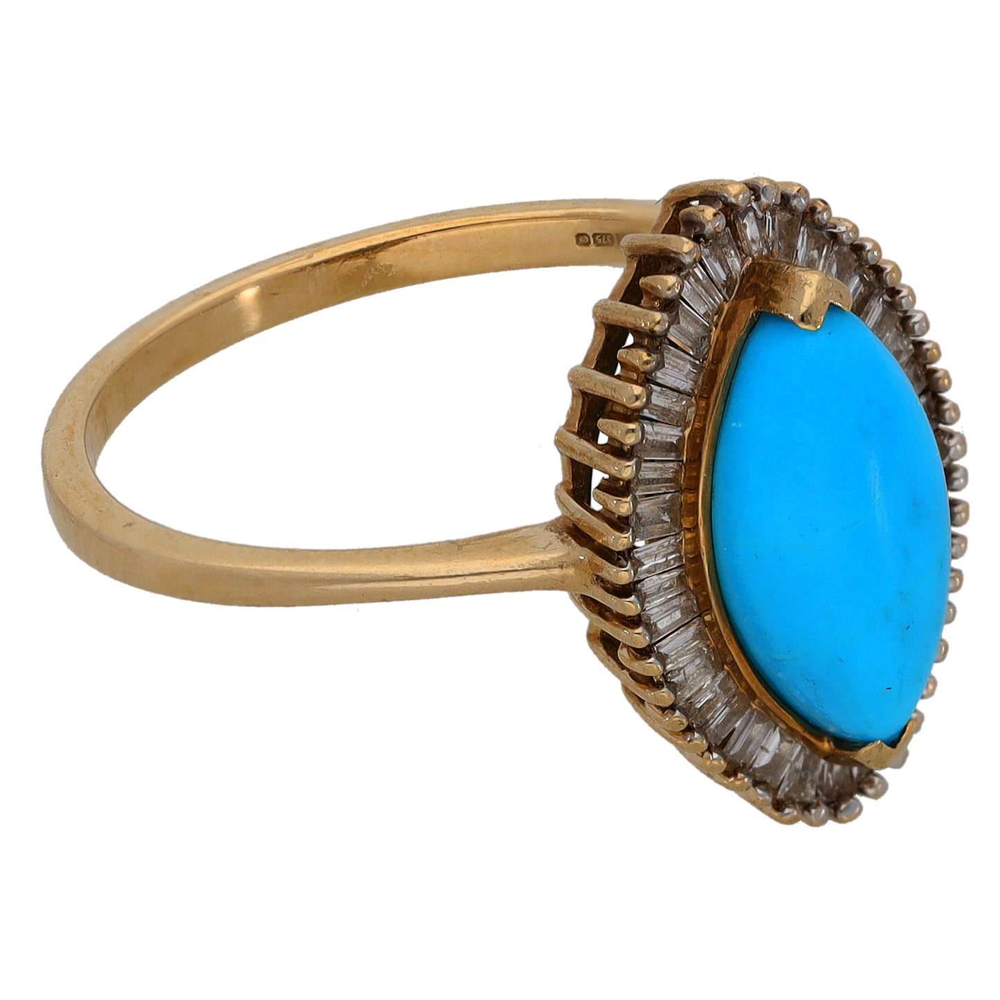 9ct Gold Turquoise & 0.19ct Diamond Dress/Cocktail Ring Size Q