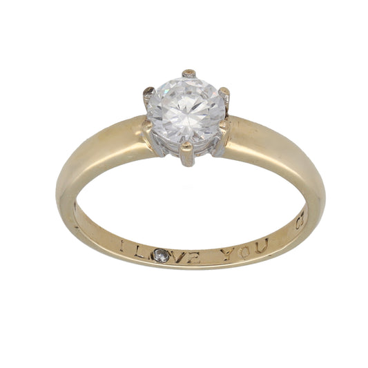9ct Gold Cubic Zirconia Single Stone Ring Size Q