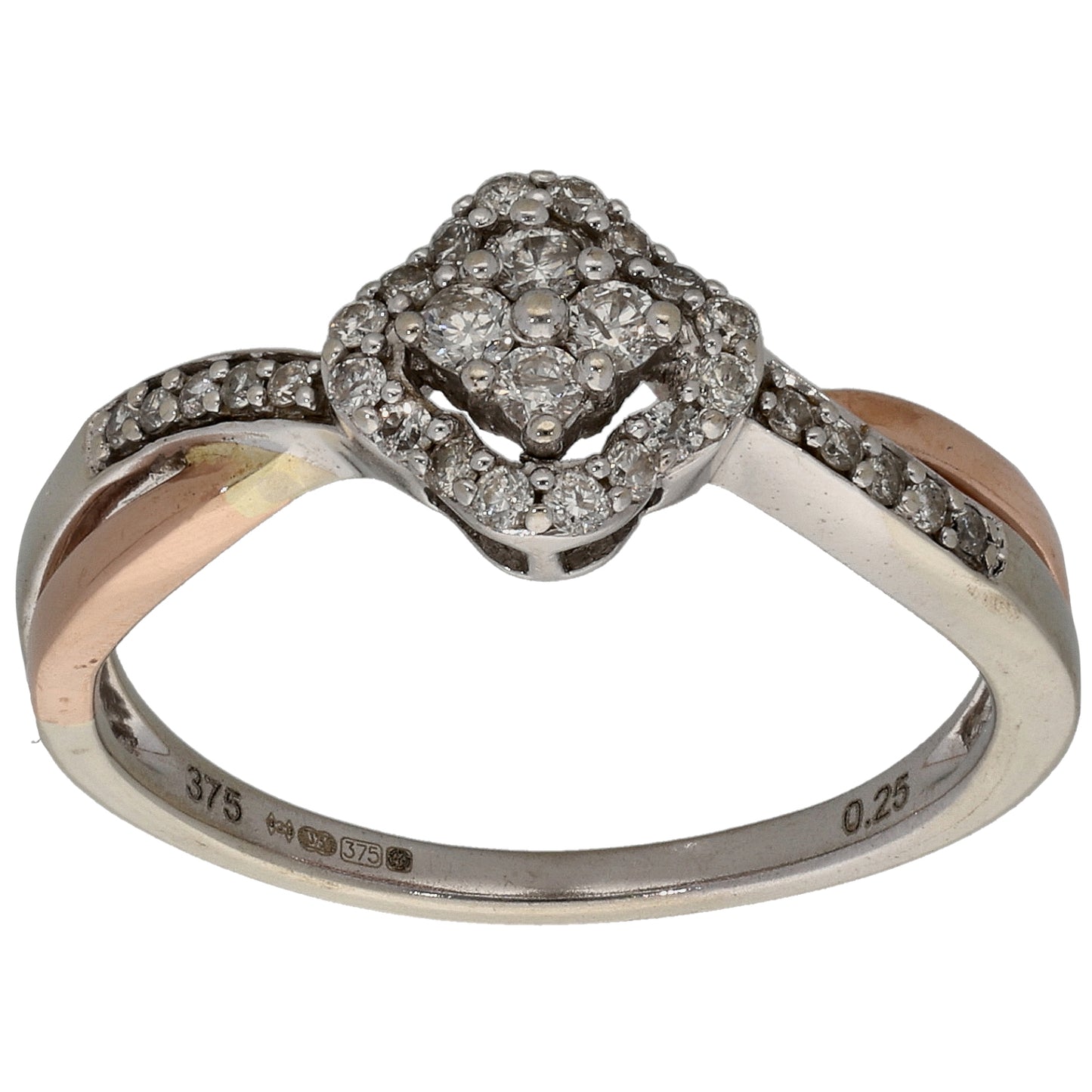 9ct Bi-Colour Gold 0.165ct Diamond Cluster Ring Size N