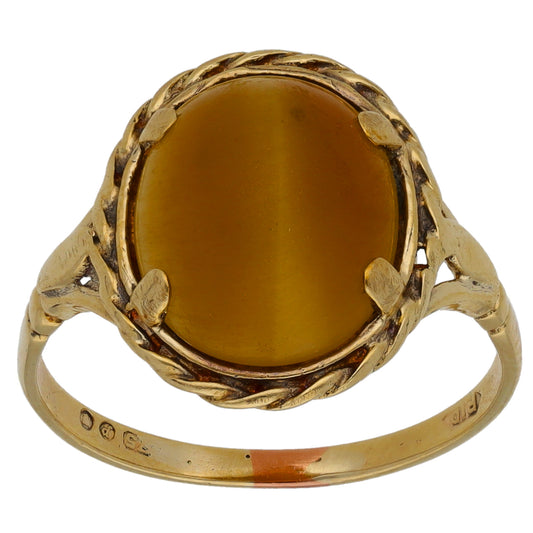 9ct Gold Tiger's Eye Dress/Cocktail Ring Size N