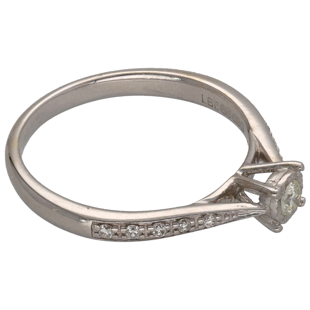 9ct White Gold 0.16ct Diamond Solitaire Ring With Accent Stones Size K