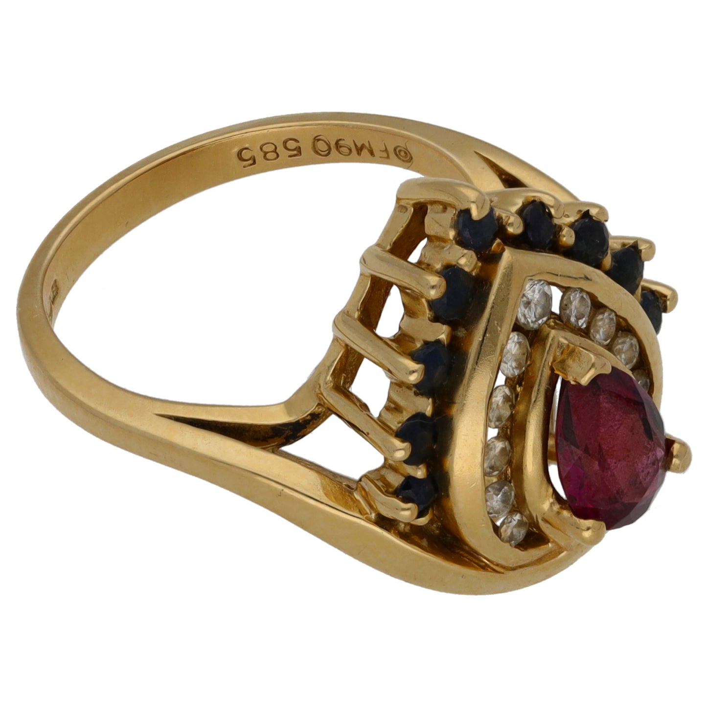 14ct Gold 0.12ct Diamond, Sapphire & Garnet Dress/Cocktail Ring Size M