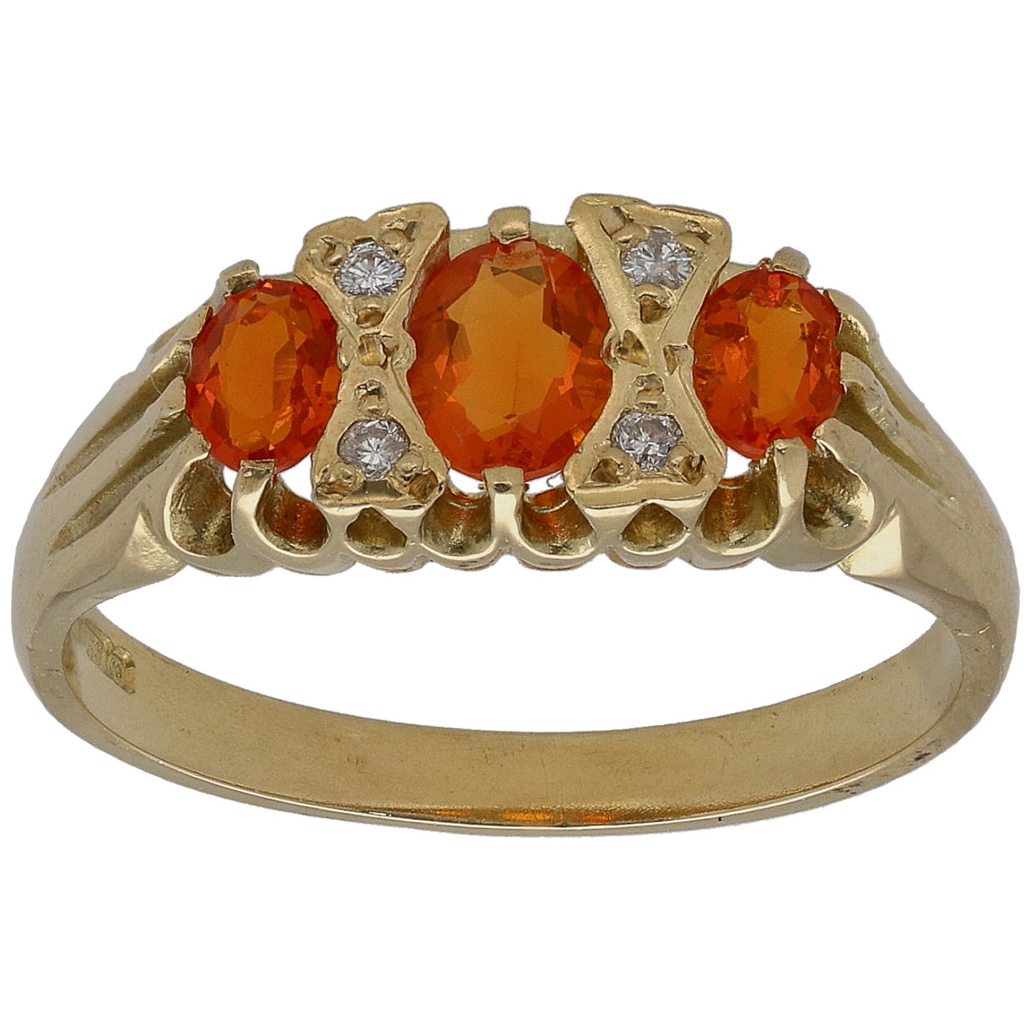 18ct Gold Fire Opal & 0.04ct Diamond Dress/Cocktail Ring Size Q
