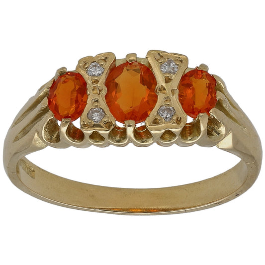 18ct Gold Fire Opal & 0.04ct Diamond Dress/Cocktail Ring Size Q