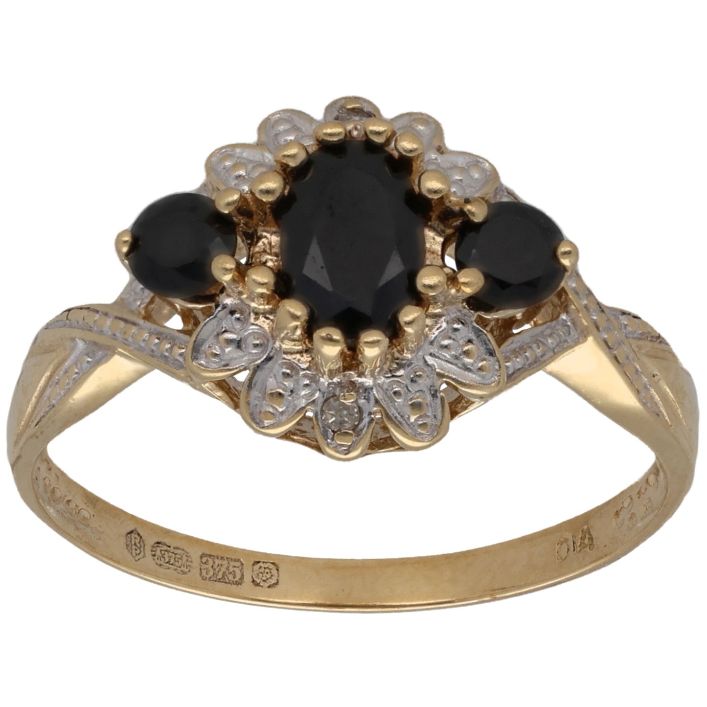9ct Gold Sapphire & 0.01ct Diamond Dress/Cocktail Ring Size O