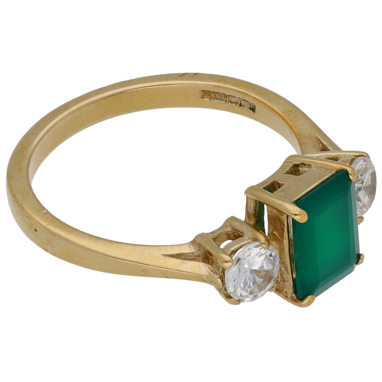 9ct Gold Agate & Cubic Zirconia Three Stone Ring Size Q