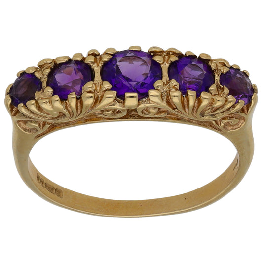 9ct Gold Amethyst Half Eternity Ring Size O