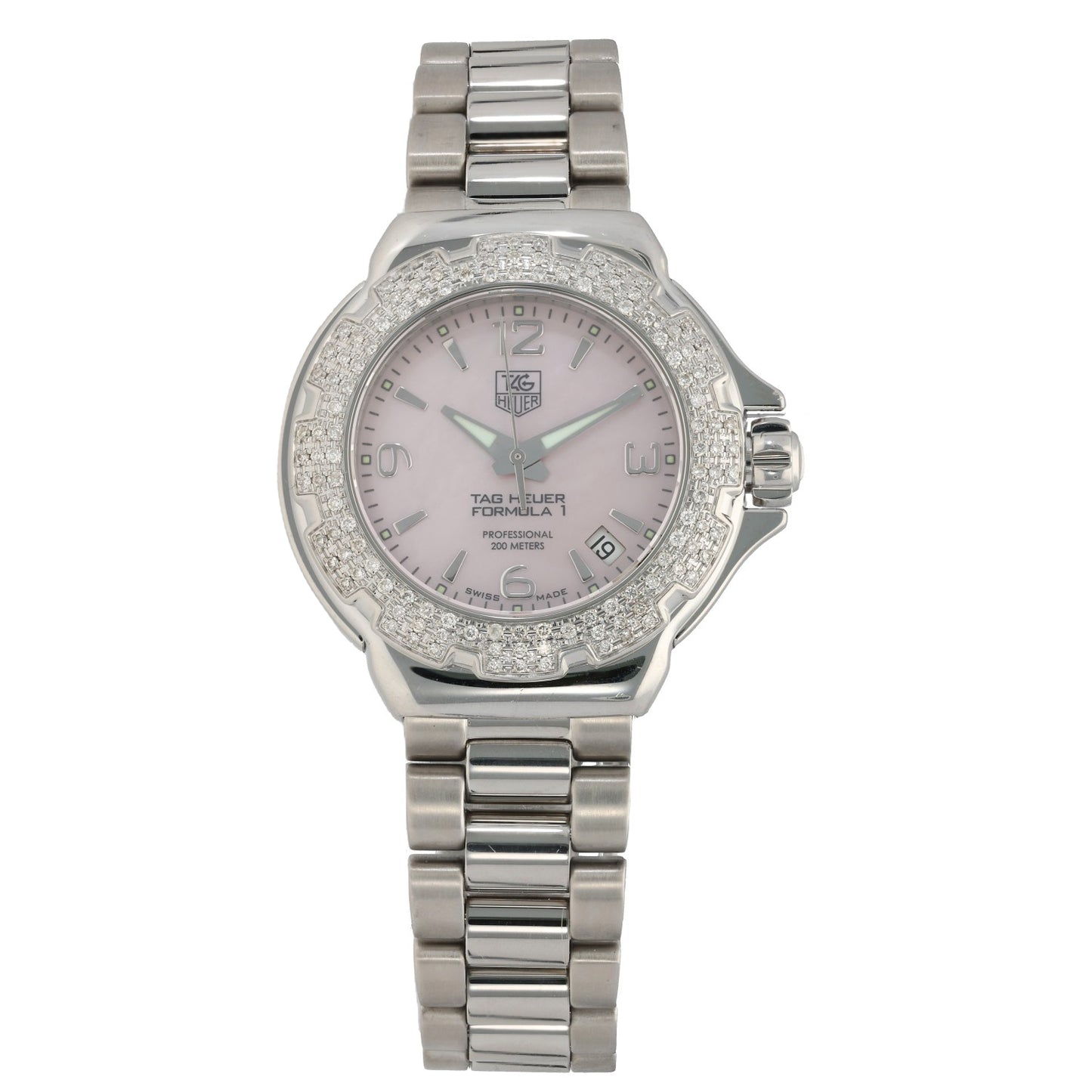 Tag Heuer Formula 1 WAC1216, pink mother of pearl dial, stainless steel, diamond bezel 0.75ct
