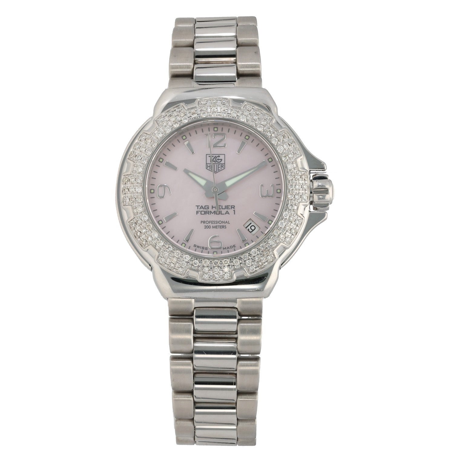 Tag Heuer Formula 1 WAC1216, pink mother of pearl dial, stainless steel, diamond bezel 0.75ct