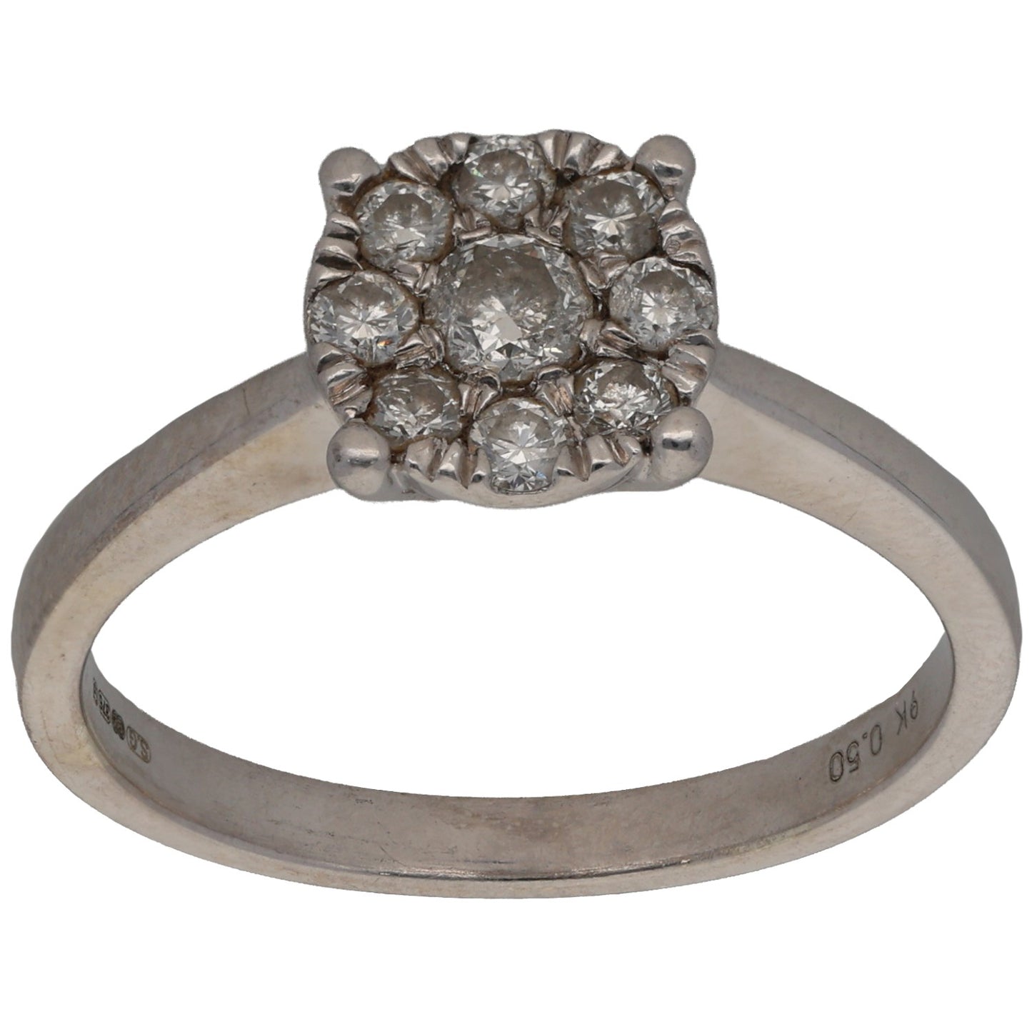 9ct White Gold 0.50ct Diamond Cluster Ring Size O