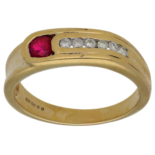 9ct Gold Glass Filled Ruby & 0.12ct Diamond Dress/Cocktail Ring Size P
