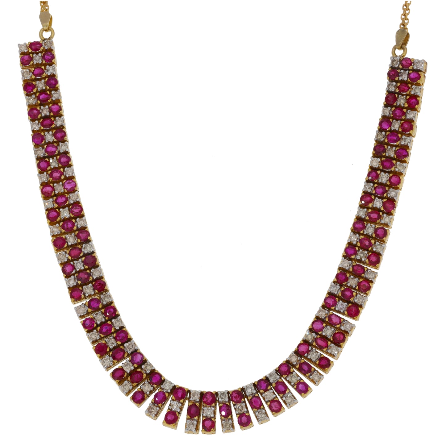 14ct Gold 2.85ct Diamond & Ruby Fancy Necklace 18"