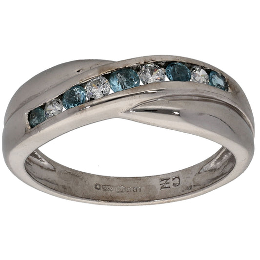 9ct White Gold Topaz & Cubic Zirconia Half Eternity Ring Size K