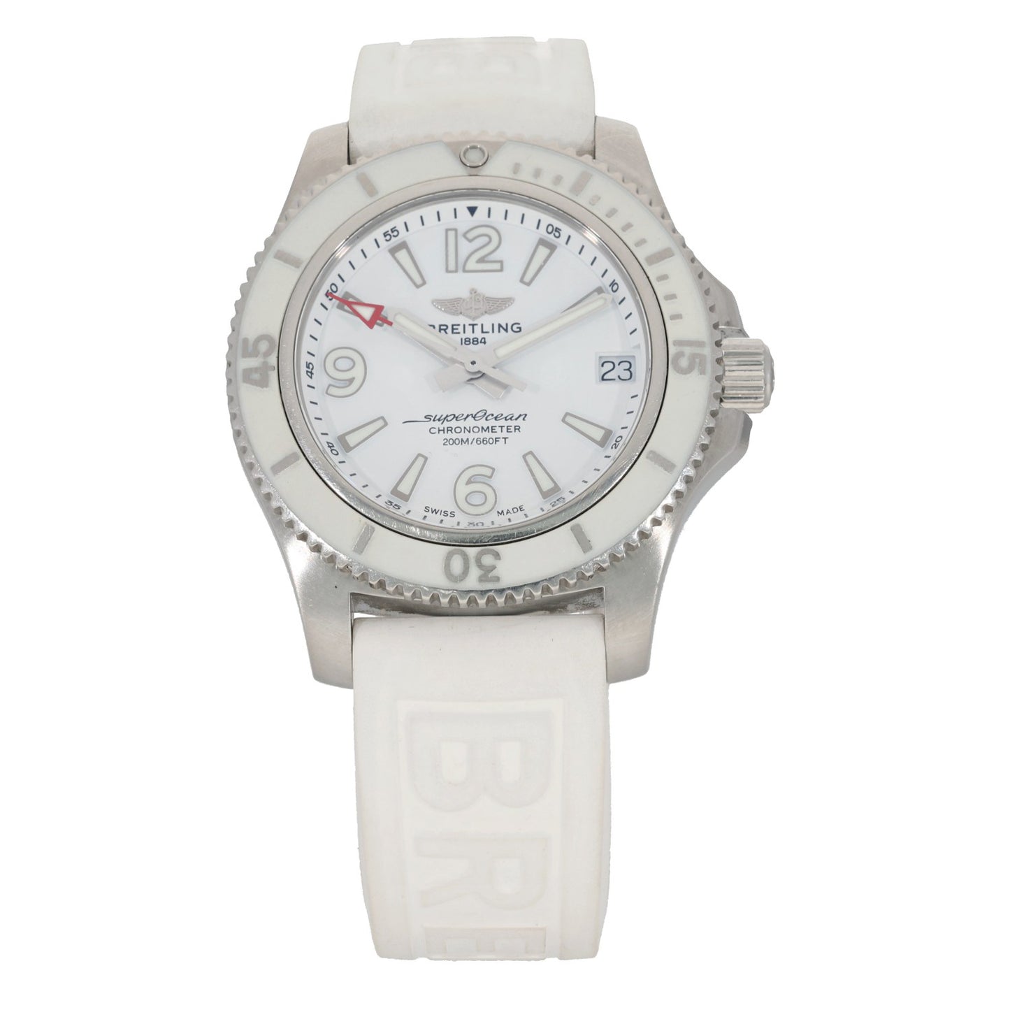 Breitling Superocean A17316, full white dial, bezel and rubber bracelet