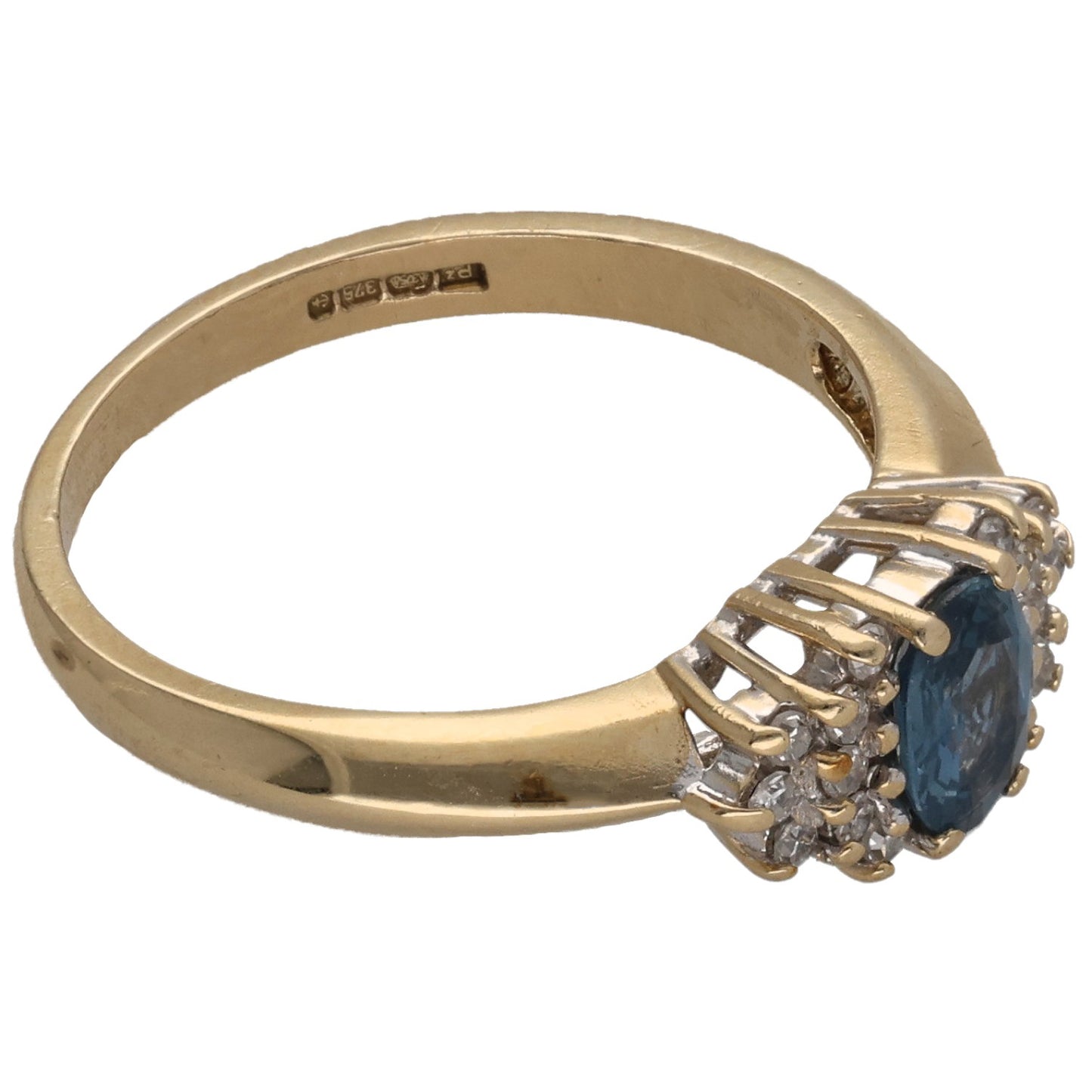 9ct Gold Sapphire & 0.08ct Diamond Dress/Cocktail Ring Size M