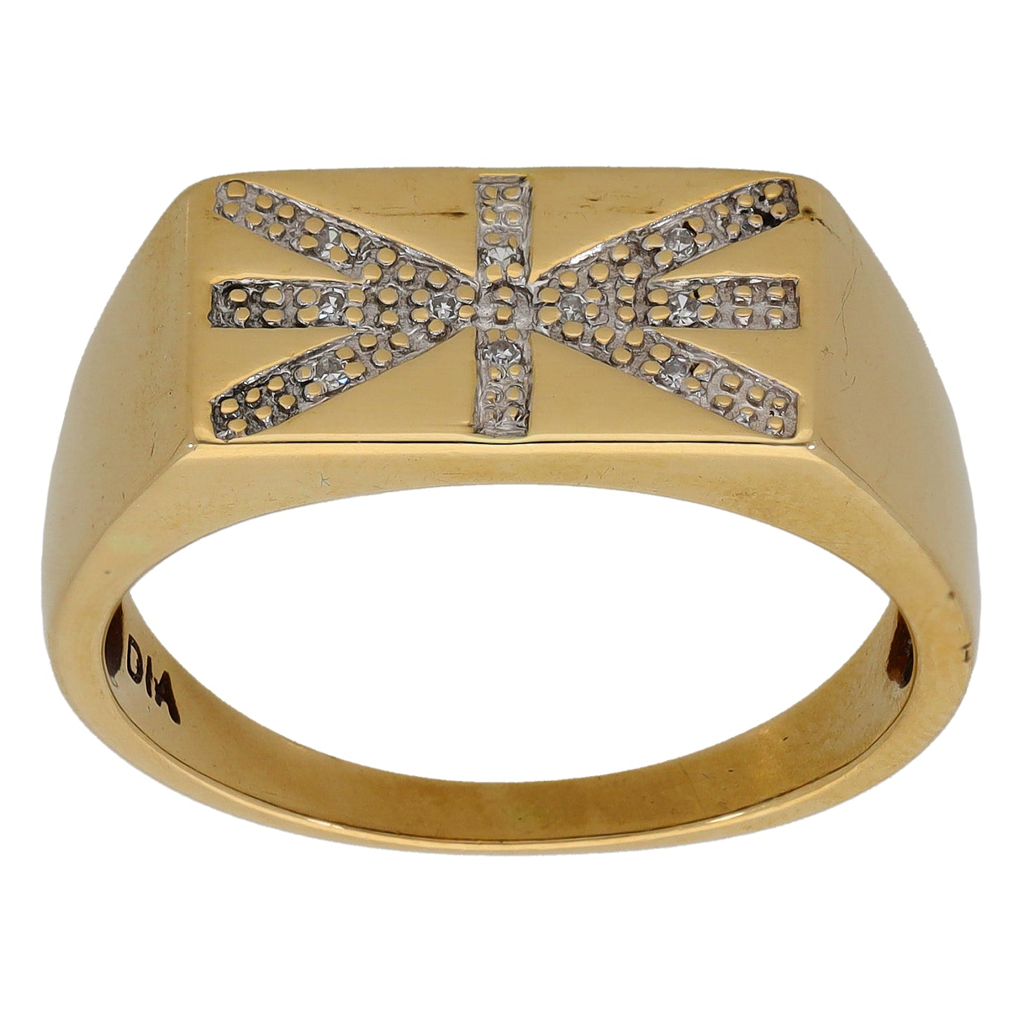 9ct Gold 0.05ct Diamond Crest/Emblem Signet Ring Size U