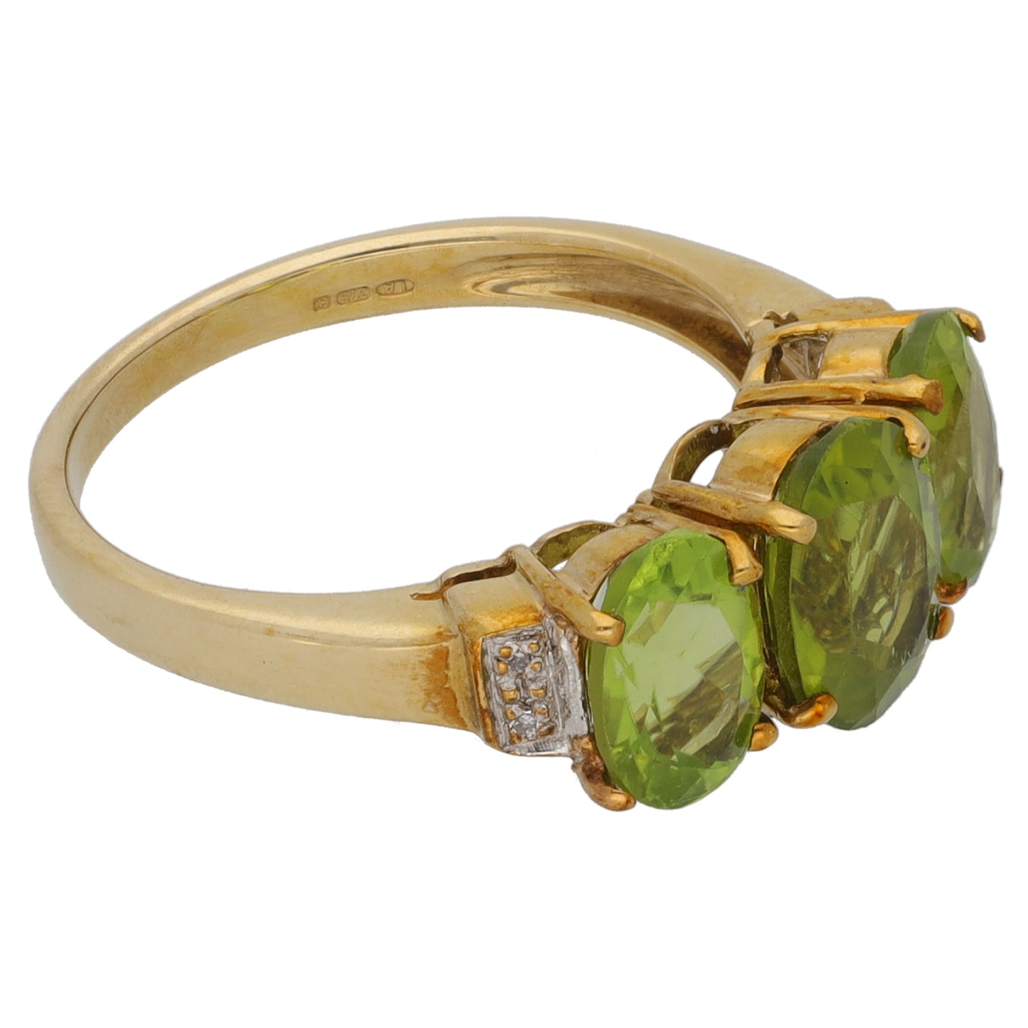 9ct Gold Peridot & 0.02ct Diamond Dress/Cocktail Ring Size L