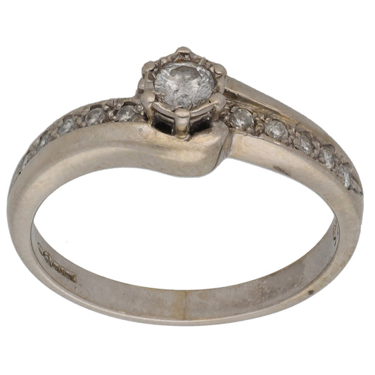 9ct White Gold 0.25ct Diamond Solitaire Ring With Accent Stones Size M