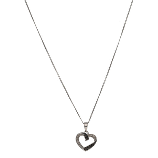 9ct White Gold 0.07ct Diamond Heart Pendant With Chain