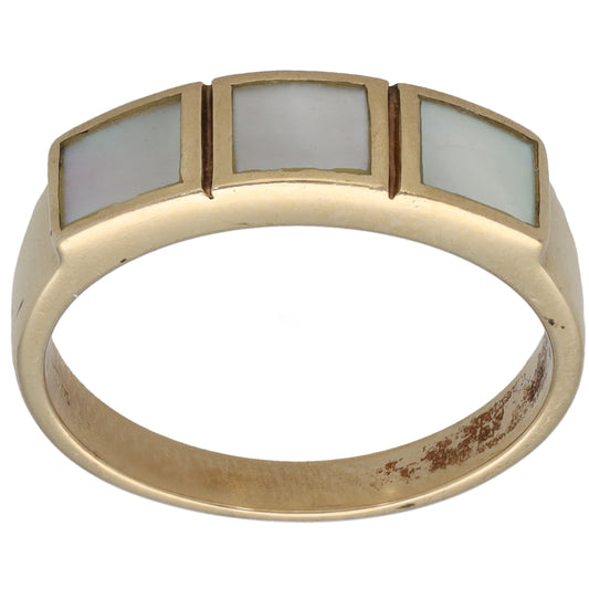 9ct Gold Mother Of Pearl Three Stone Ring Size P