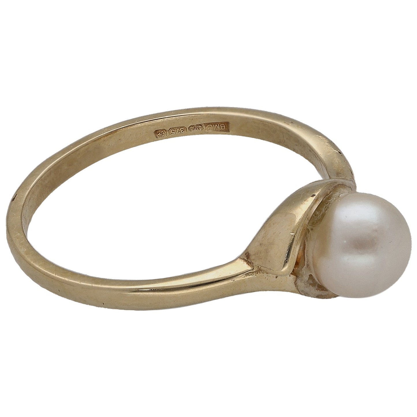 9ct Gold Cultured Pearl Single Stone Ring Size O