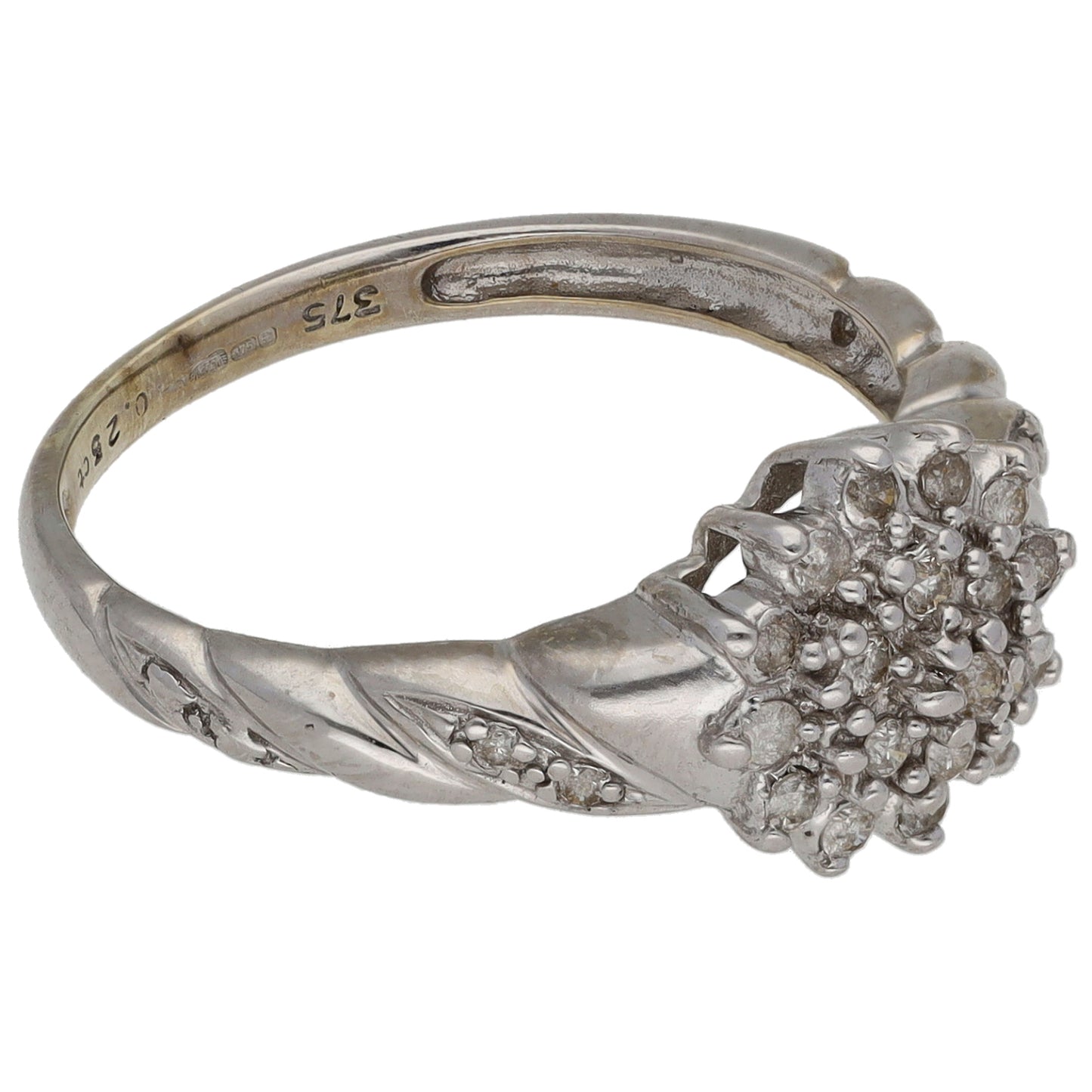 9ct White Gold 0.25ct Diamond Cluster Ring Size P