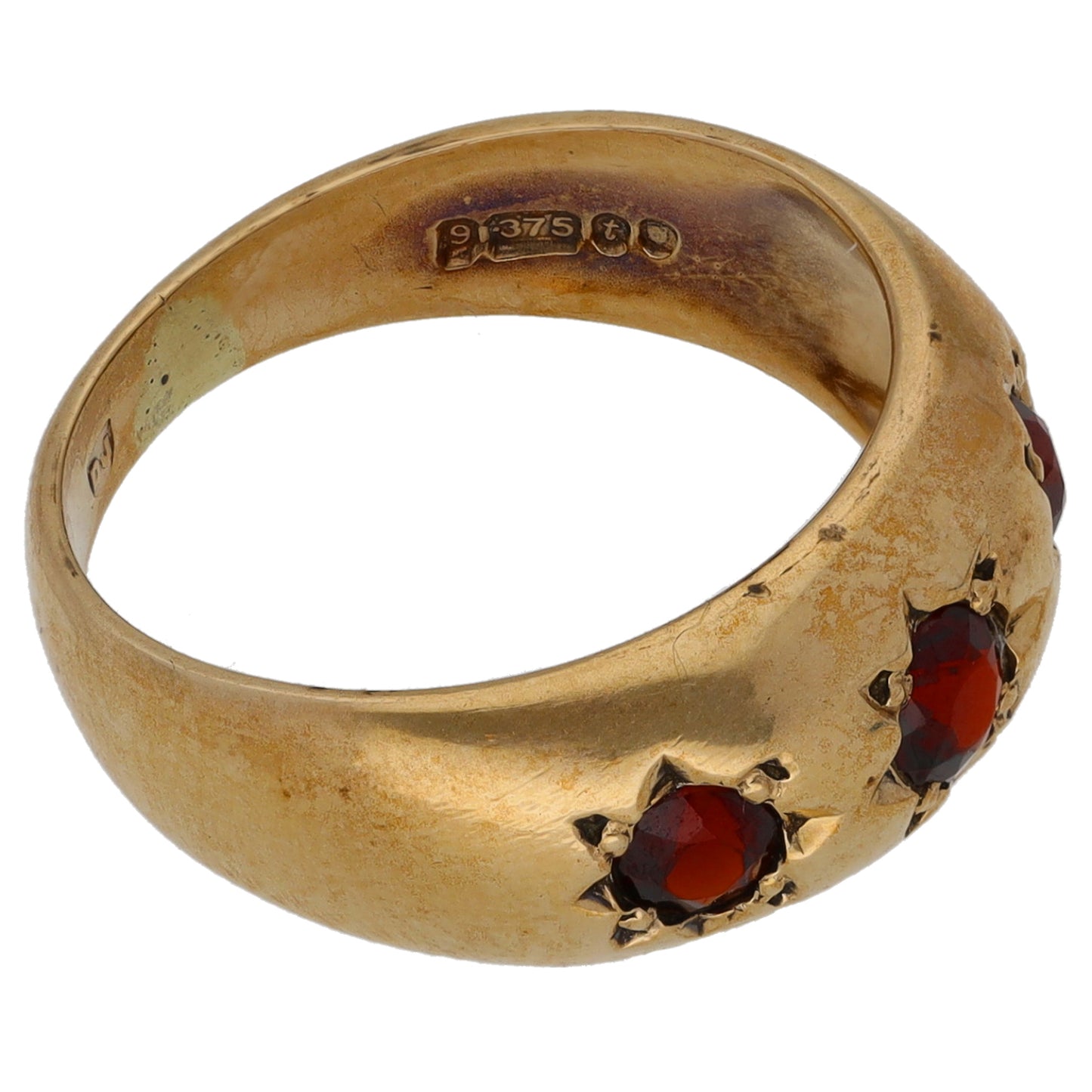 9ct Gold Garnet Trilogy Ring Size L