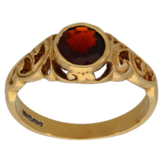 9ct Gold Garnet Single Stone Ring Size L