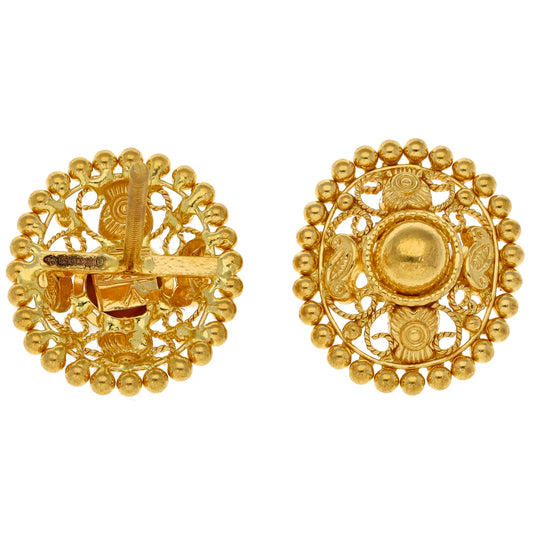 New 22ct Gold Filigree Shield Stud Earrings