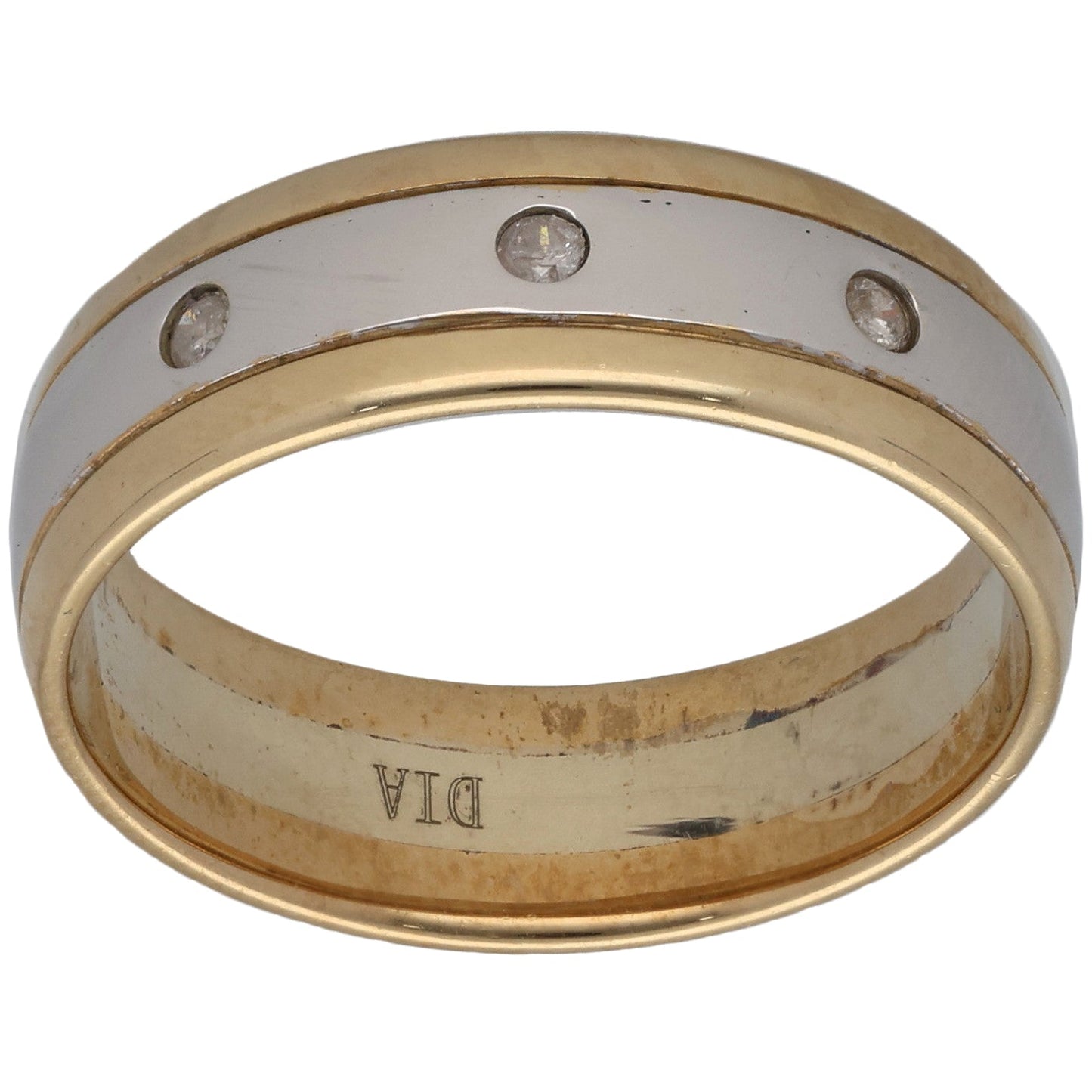 9ct Bicolour Gold 0.06ct Diamond Patterned Wedding Ring Size P