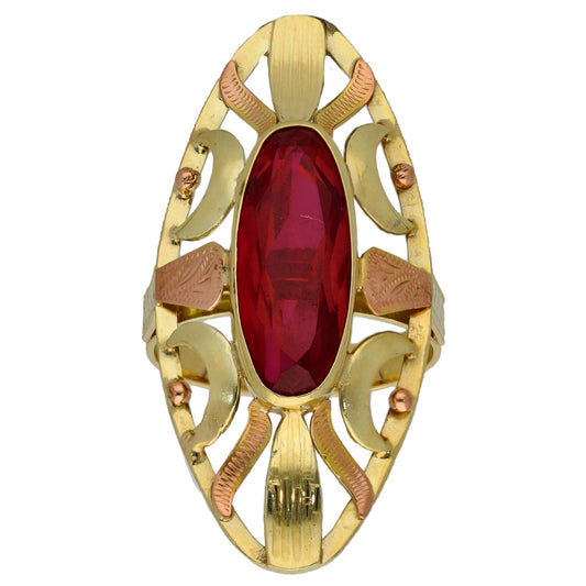 14ct Gold Man Made Ruby Single Stone Ring Size S