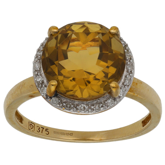 9ct Gold Quartz & 0.10ct Diamond Dress/Cocktail Ring Size M