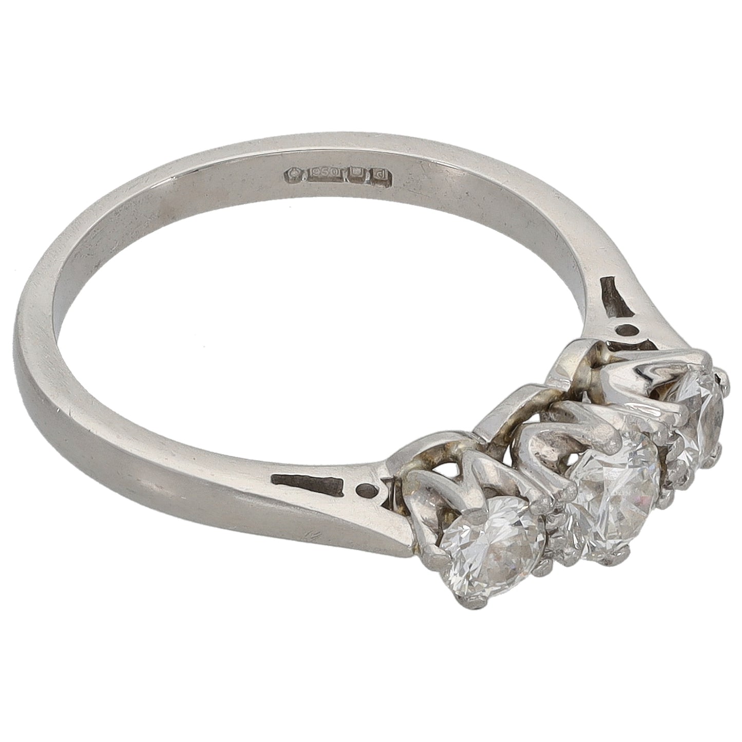 Platinum 0.73ct Diamond Trilogy Ring Size N