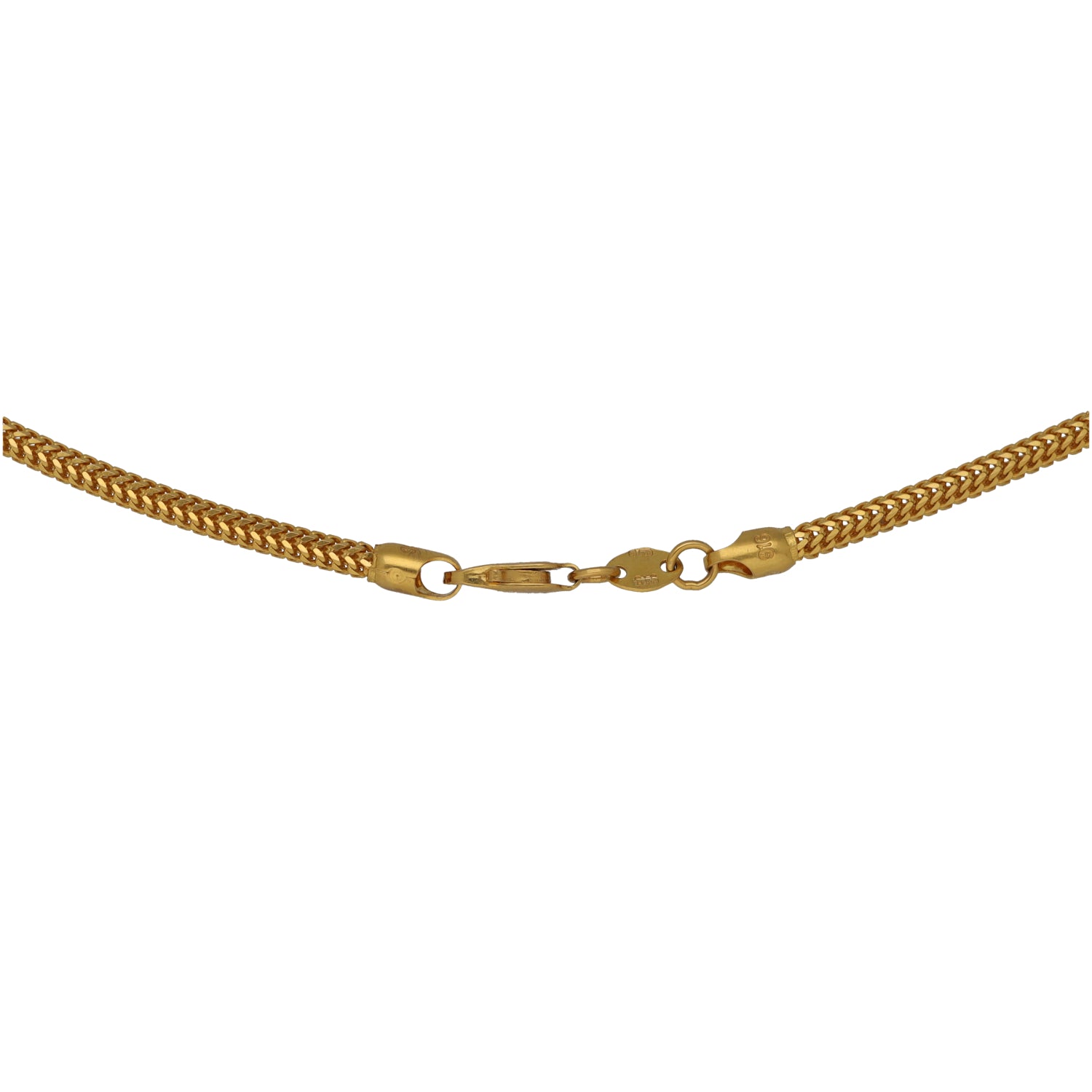 22ct gold chain necklace with clasp and connector link detail.
