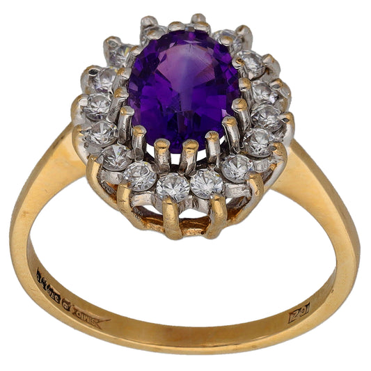 9ct Gold Amethyst & Cubic Zirconia Cluster Ring Size O