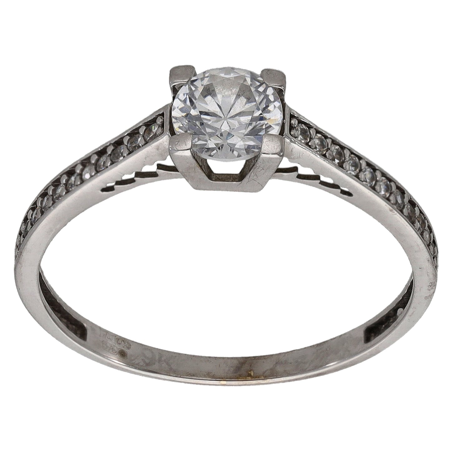 9ct White Gold Cubic Zirconia Single Stone Ring With Accents Size S