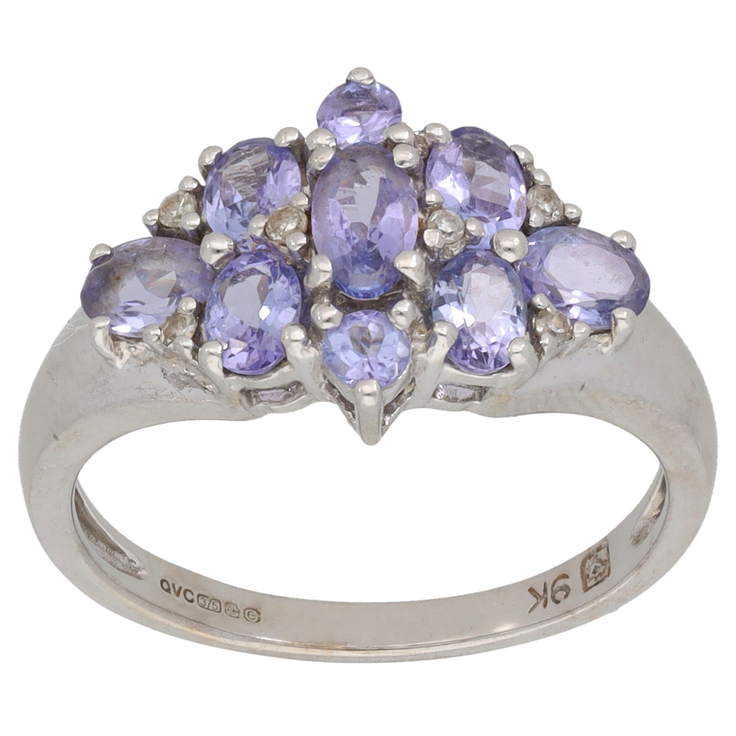 9ct White Gold Tanzanite & 0.03ct Diamond Dress/Cocktail Ring Size N