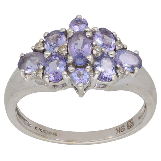 9ct White Gold Tanzanite & 0.03ct Diamond Dress/Cocktail Ring Size N