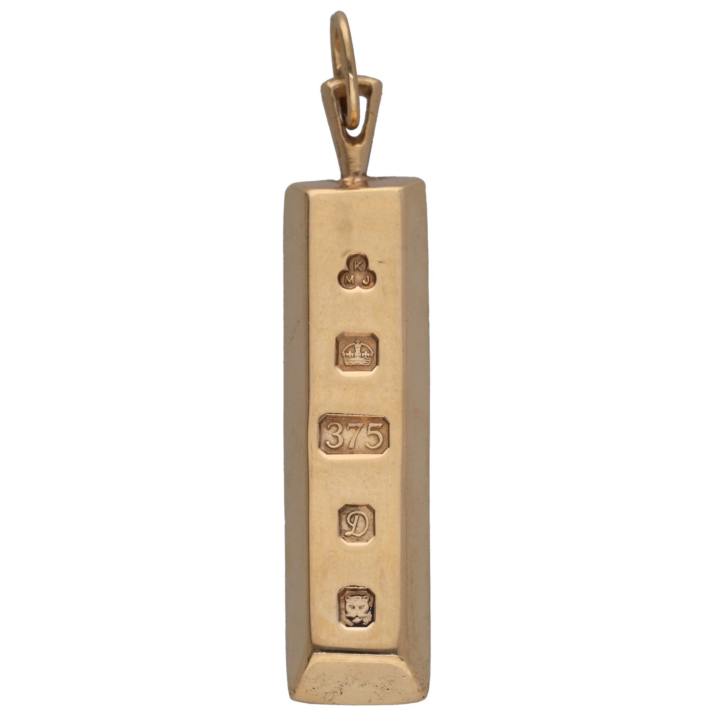 9ct gold ingot pendant with bail, stamped marks on rectangular bar