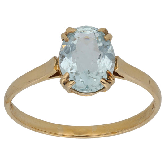 9ct Gold Aquamarine Single Stone Ring Size Q