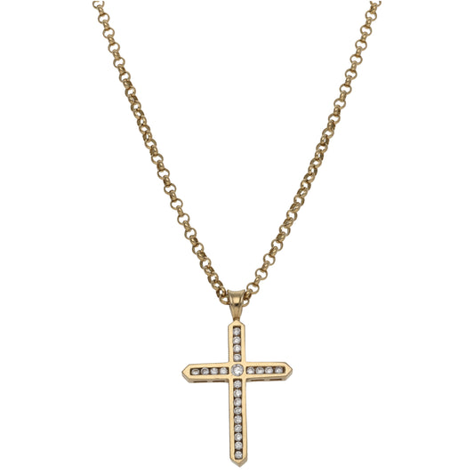 9ct Gold Cubic Zirconia Cross Pendant With Chain