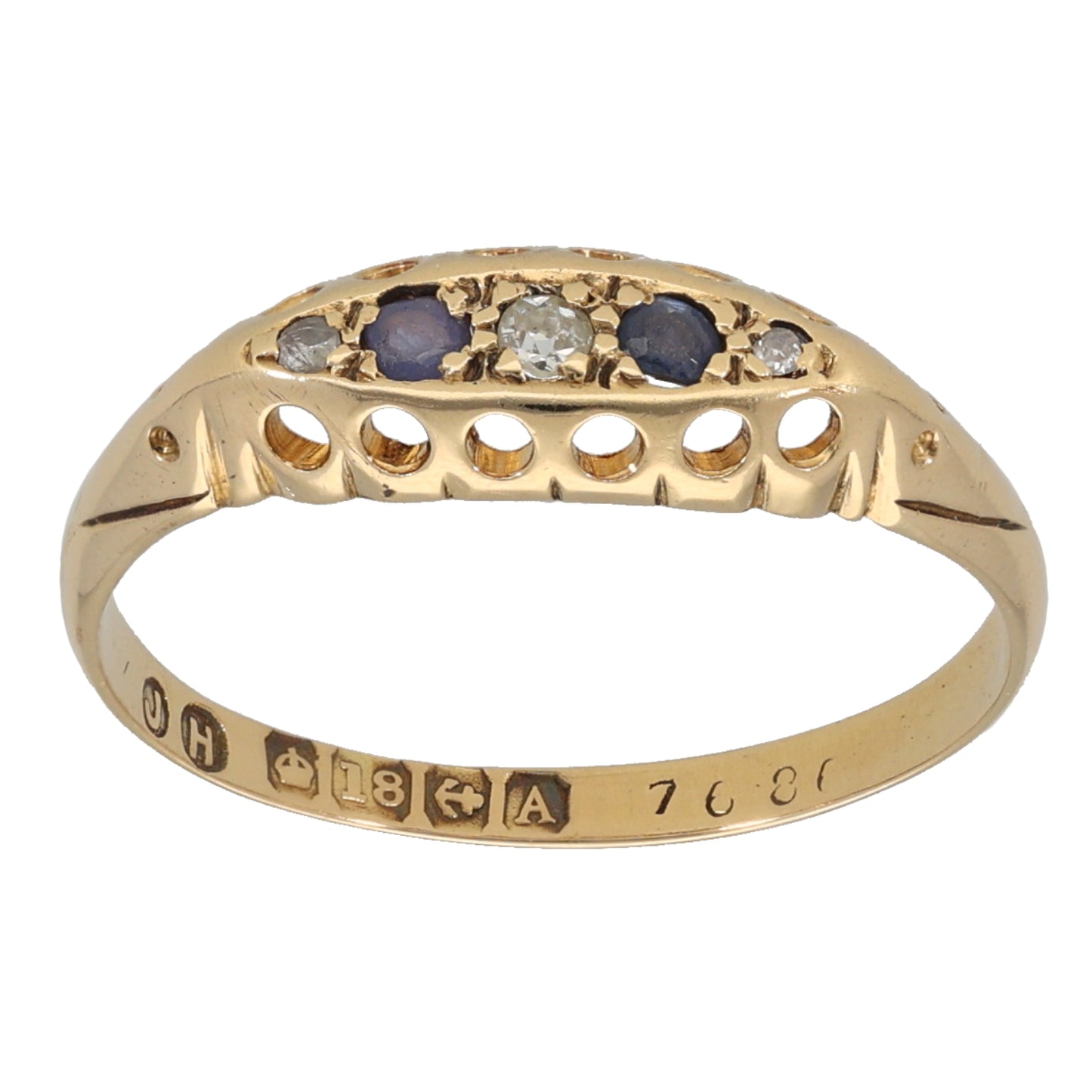 18ct Gold Sapphire & 0.02ct Diamond A&V Stone Set Ring Size N